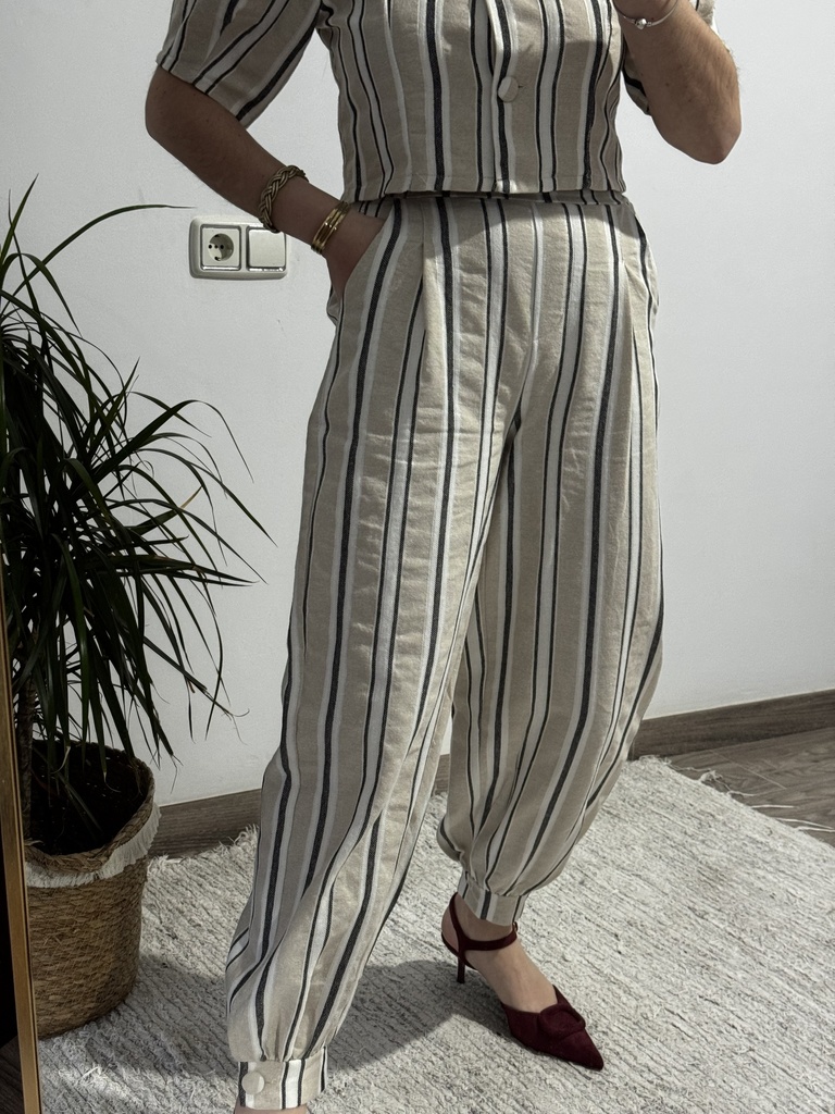 Pantalón lino rayas